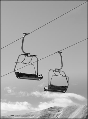 40 x 54 Black and White Chair Lifts and Snowy Winter High Mountains (PX)