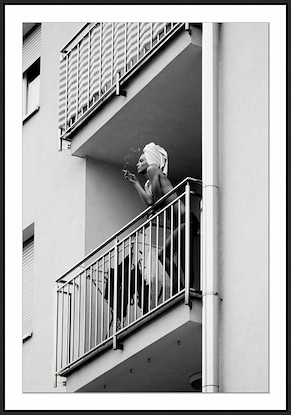 40 x 57 Woman Balcony Smoke (GF)