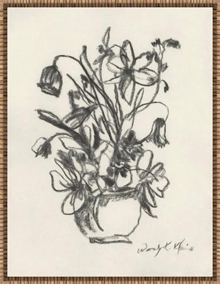 16 x 21 Charcoal Floral on Handmade Paper III (LN)